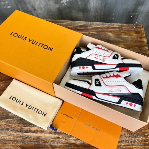Louis Vuitton Trainer White Red Low Sneaker – LVS205 - Image 7