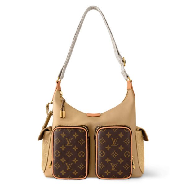 LV Hobo Cargo Bag in Beige Cowhide Leather and Monogram Coated Canvas - LW167