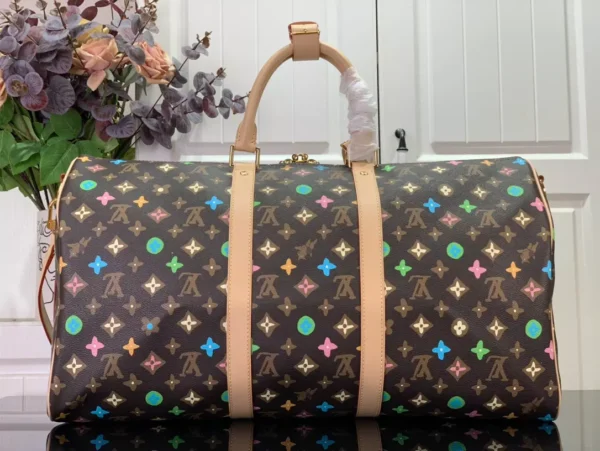 LV Keepall Bandoulière 50 Bag in Chocolate Monogram Craggy Coated Canvas - LW176 - Image 3
