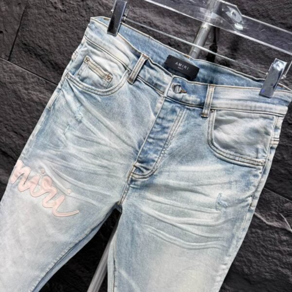 Amiri Men Blue Script Logo Jeans – AMIJ017 - Image 4