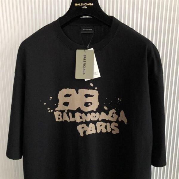 BALENCIAGA HAND DRAWN BB ICON T-SHIRT MEDIUM FIT IN BLACK – BAS013 - Image 3