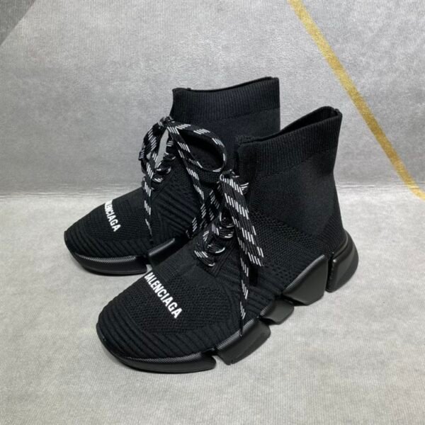 BALENCIAGA MEN'S SPEED 2.0 LACE-UP RECYCLED KNIT SNEAKER IN BLACK – BLA031 - Image 3