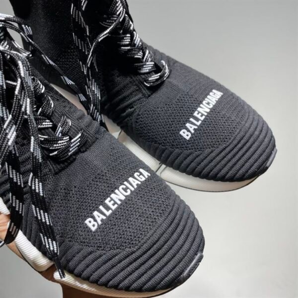BALENCIAGA MEN'S SPEED 2.0 LACE-UP RECYCLED KNIT SNEAKER IN BLACK/WHITE – BLA033 - Image 7