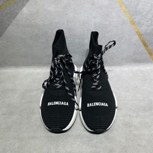 BALENCIAGA MEN'S SPEED 2.0 LACE-UP RECYCLED KNIT SNEAKER IN BLACK/WHITE – BLA033 - Image 6
