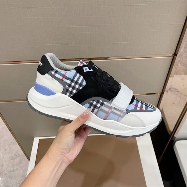 BURBERRY CHECK NYLON. LEATHER AND SUEDE SNEAKERS – BBR031 - Image 9