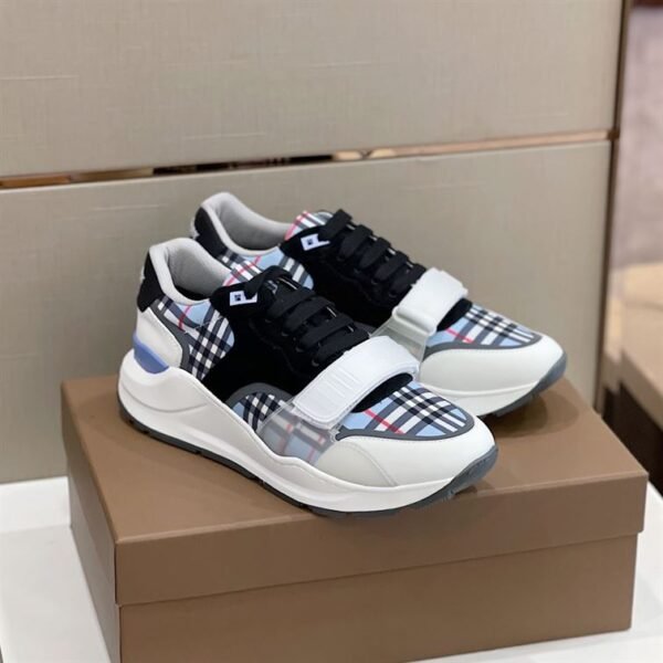 BURBERRY CHECK NYLON. LEATHER AND SUEDE SNEAKERS – BBR031 - Image 5