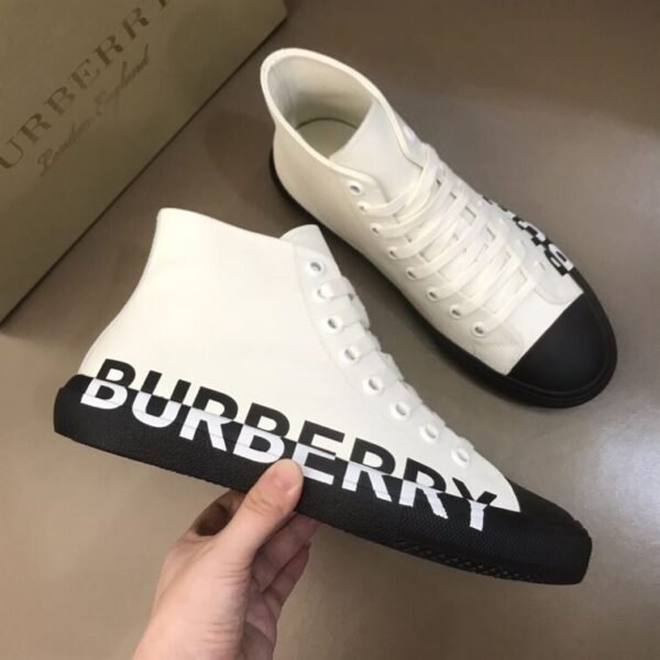 BURBERRY LOGO PRINT GABARDINE HIGH-TOP SNEAKERS – BBR029 - Image 9