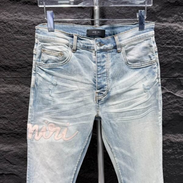 Amiri Men Blue Script Logo Jeans – AMIJ017 - Image 2