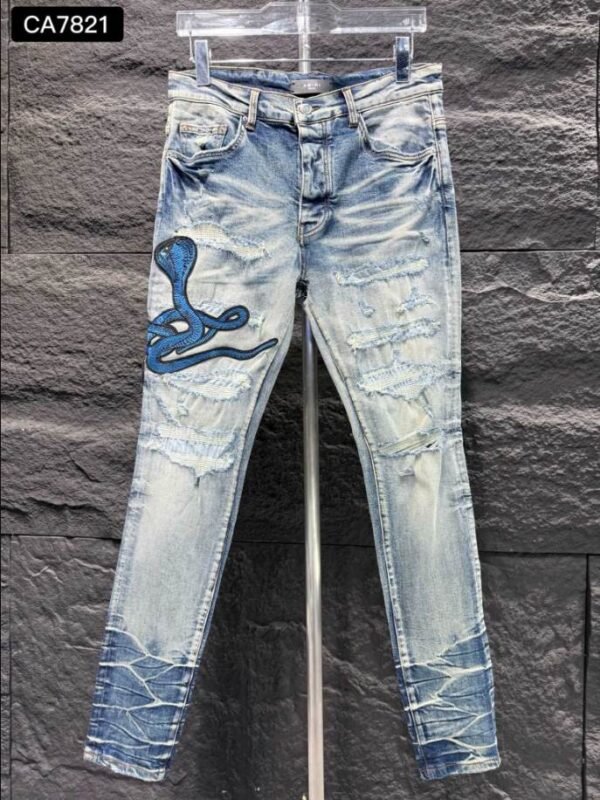Amiri Men Blue Patch-Detail Jeans – AMIJ018 - Image 3