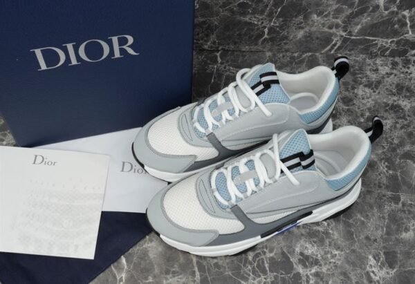 DIOR B22 SNEAKERS WHITE AND BLUE TECHNICAL MESH AND GRAY CALFSKIN – DO001 - Image 2