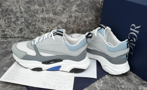 DIOR B22 SNEAKERS WHITE AND BLUE TECHNICAL MESH AND GRAY CALFSKIN – DO001 - Image 3