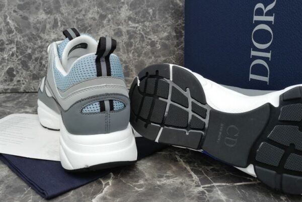 DIOR B22 SNEAKERS WHITE AND BLUE TECHNICAL MESH AND GRAY CALFSKIN – DO001 - Image 5