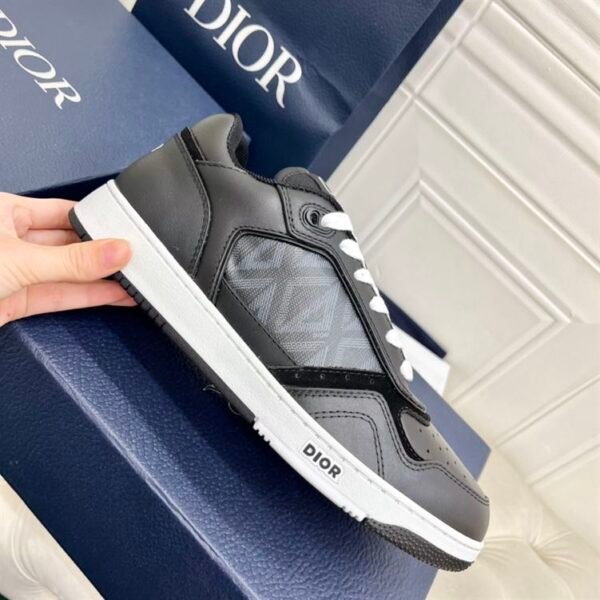 DIOR B27 LOW-TOP SNEAKER BLACK SMOOTH CALFSKIN AND CD DIAMOND CANVAS – DO141 - Image 5