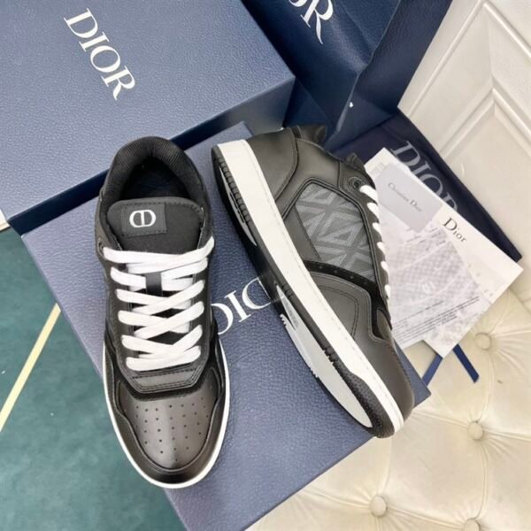 DIOR B27 LOW-TOP SNEAKER BLACK SMOOTH CALFSKIN AND CD DIAMOND CANVAS – DO141 - Image 2