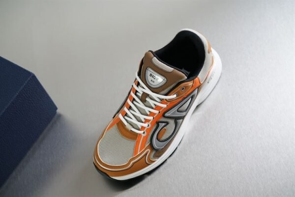 DIOR B30 SNEAKER CREAM MESH WITH ORANGE AND BROWN TECHNICAL FABRIC – DO072 - Image 8