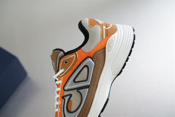 DIOR B30 SNEAKER CREAM MESH WITH ORANGE AND BROWN TECHNICAL FABRIC – DO072 - Image 9