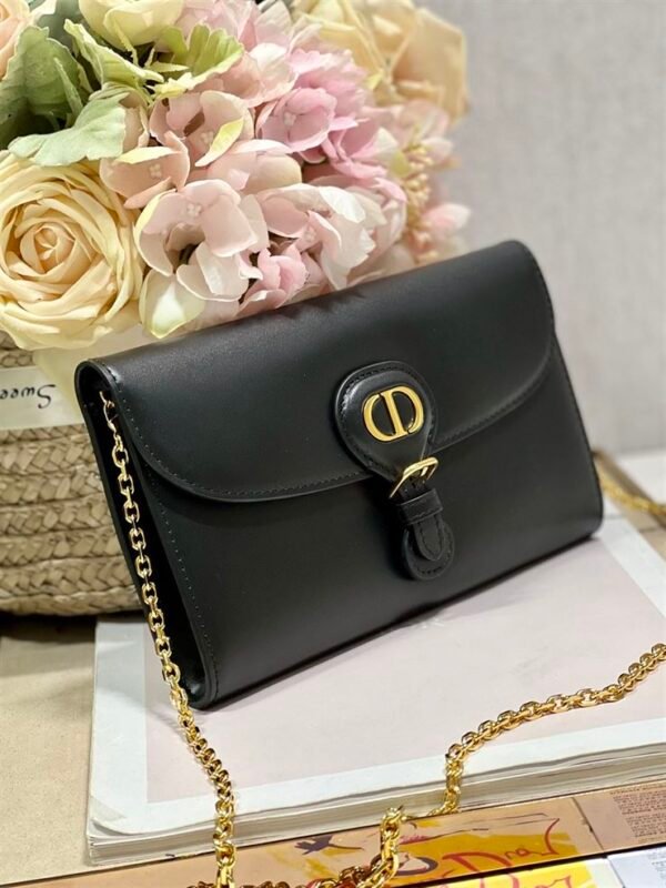 DIOR BOBBY EAST-WEST POUCH WITH CHAIN BLACK SMOOTH CALFSKIN - DOB098 - Image 6
