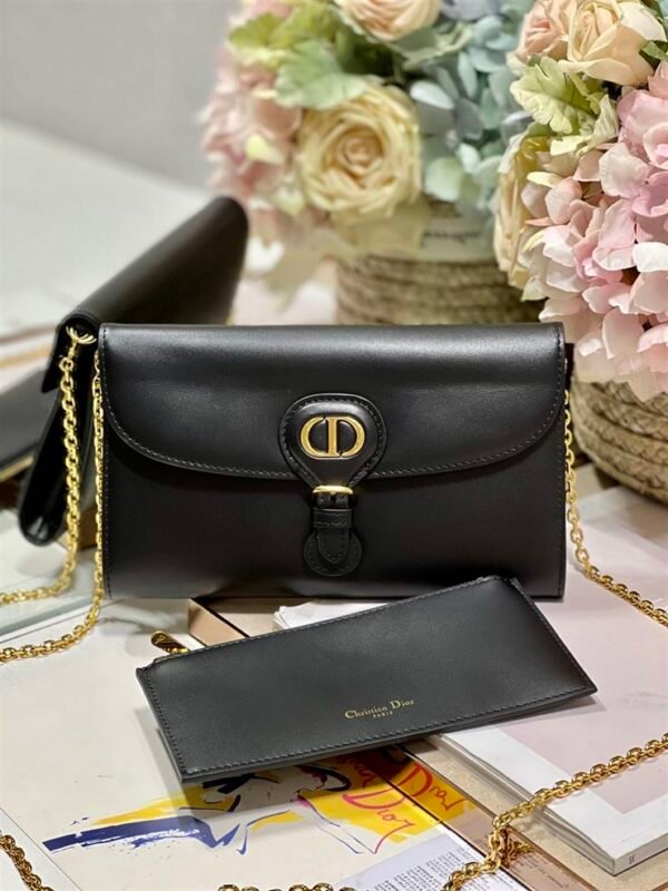 DIOR BOBBY EAST-WEST POUCH WITH CHAIN BLACK SMOOTH CALFSKIN - DOB098