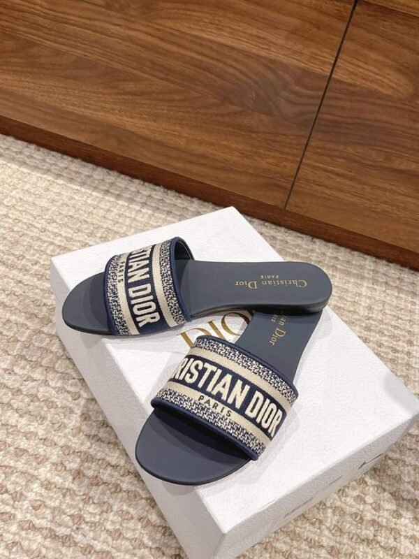 DIOR DWAY SLIDE DEEP BLUE EMBROIDERED COTTON – DS020 - Image 3