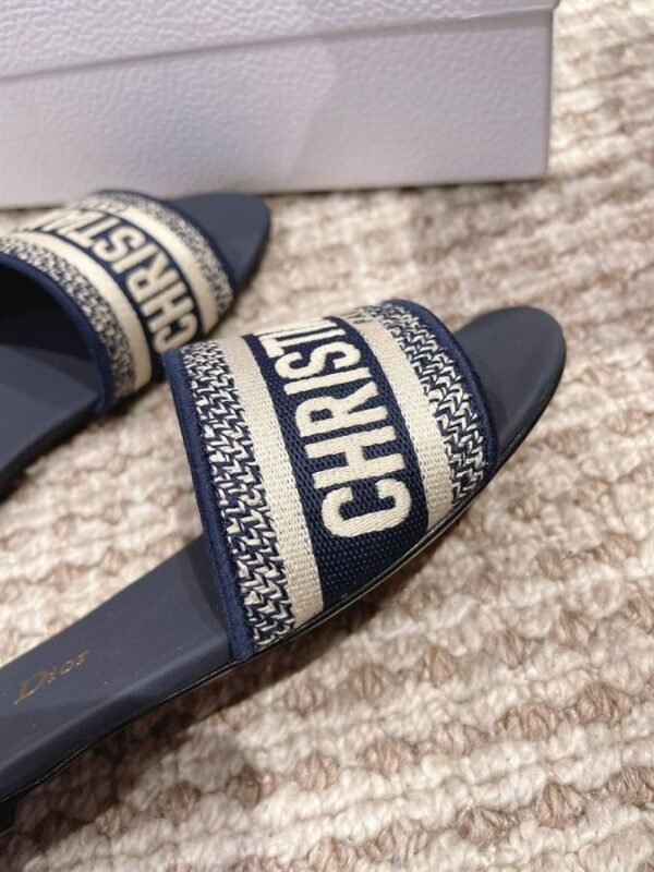 DIOR DWAY SLIDE DEEP BLUE EMBROIDERED COTTON – DS020 - Image 4
