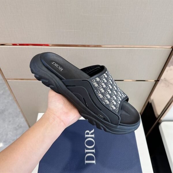 DIOR H-TOWN SANDAL BLACK RUBBER WITH BEIGE AND BLACK DIOR OBLIQUE JACQUARD – DS002 - Image 4