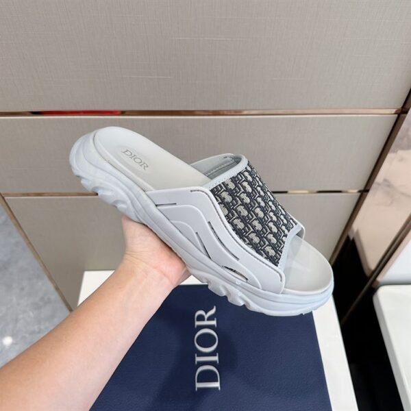 DIOR H-TOWN SANDAL GRAY RUBBER WITH BEIGE AND BLACK DIOR OBLIQUE JACQUARD – DS001 - Image 5
