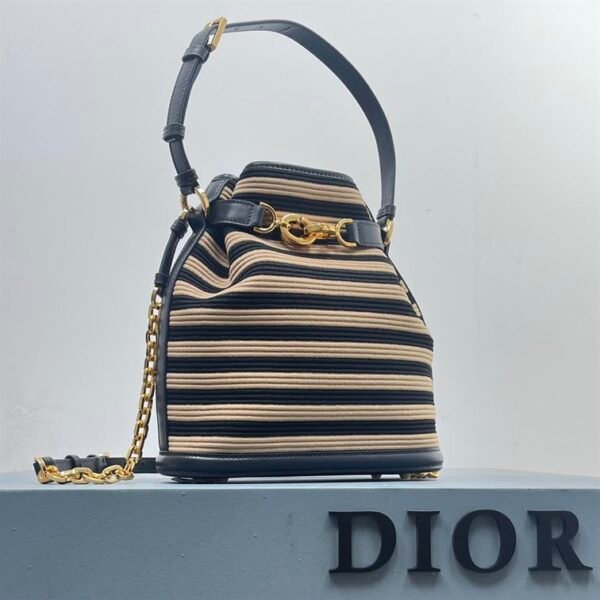 DIOR MEDIUM C EST DIOR BAG NATURAL AND DENIM BLUE MARINIERE RAFFIA - DOB043 - Image 8