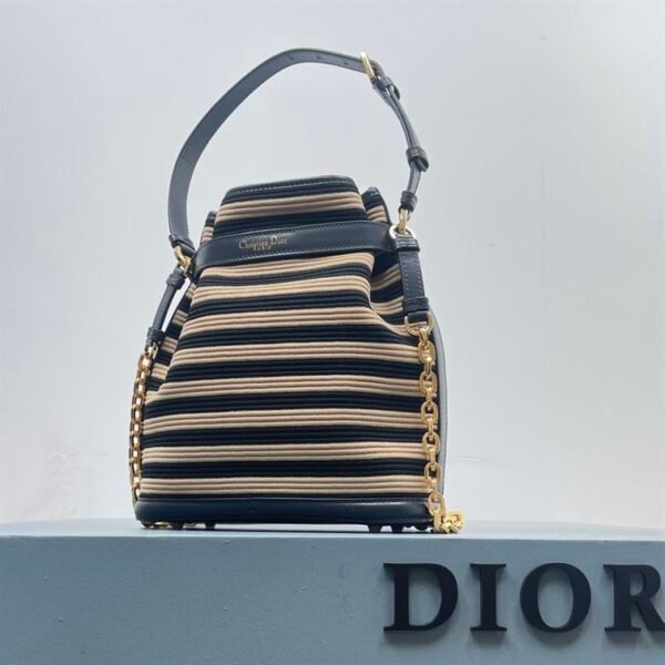DIOR MEDIUM C EST DIOR BAG NATURAL AND DENIM BLUE MARINIERE RAFFIA - DOB043 - Image 6