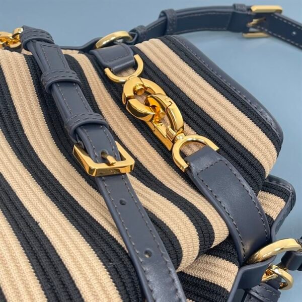 DIOR MEDIUM C EST DIOR BAG NATURAL AND DENIM BLUE MARINIERE RAFFIA - DOB043 - Image 7