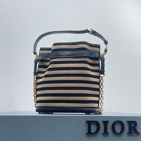 DIOR MEDIUM C EST DIOR BAG NATURAL AND DENIM BLUE MARINIERE RAFFIA - DOB043 - Image 2