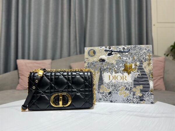 DIOR MEDIUM DIOR CARO BAG BLACK QUILTED MACROCANNAGE CALFSKIN - DOB061 - Image 6