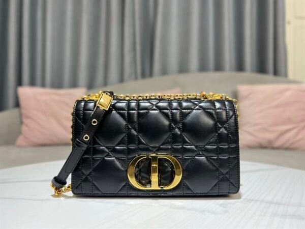 DIOR MEDIUM DIOR CARO BAG BLACK QUILTED MACROCANNAGE CALFSKIN - DOB061