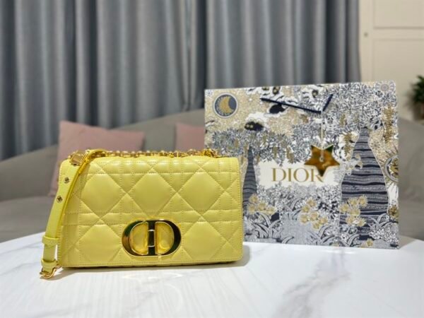 DIOR MEDIUM DIOR CARO BAG YELLOW QUILTED MACROCANNAGE CALFSKIN - DOB067 - Image 6