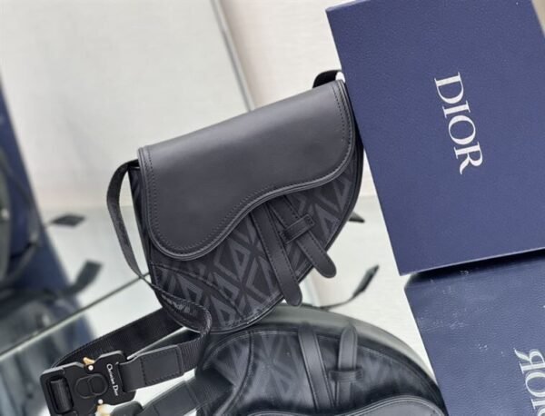 DIOR MINI SADDLE BAG BLACK CD DIAMOND CANVAS AND SMOOTH CALFSKIN - DIO007 - Image 2