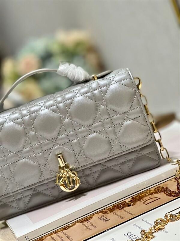 DIOR MISS DIOR MINI BAG GREY CANNAGE LAMBSKIN - DOB058 - Image 8