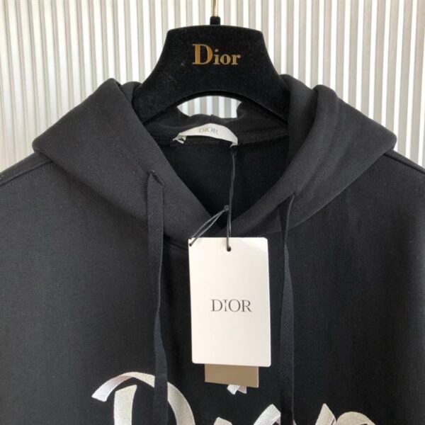 DIOR OVERSIZED HOODED SWEATSHIRT LIGHT BLACK ORGANIC COTTON FLEECE – DOS002 - Image 4