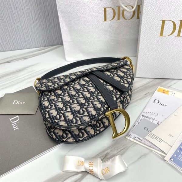 DIOR SADDLE BAG WITH STRAP BLUE DIOR OBLIQUE JACQUARD - DOB032 - Image 4