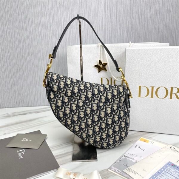 DIOR SADDLE BAG WITH STRAP BLUE DIOR OBLIQUE JACQUARD - DOB032 - Image 2