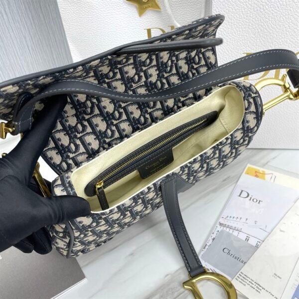 DIOR SADDLE BAG WITH STRAP BLUE DIOR OBLIQUE JACQUARD - DOB032 - Image 9