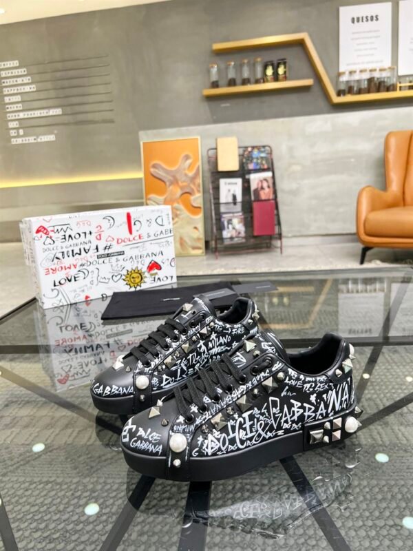 DOLCE & GABBANA CALFSKIN NAPPA PORTOFINO SNEAKERS WITH STUDS – DG018 - Image 3
