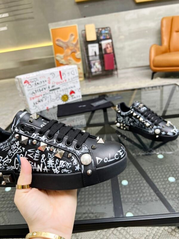 DOLCE & GABBANA CALFSKIN NAPPA PORTOFINO SNEAKERS WITH STUDS – DG018 - Image 5