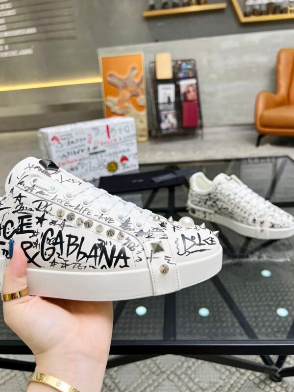 DOLCE & GABBANA CALFSKIN NAPPA PORTOFINO SNEAKERS WITH STUDS – DG019 - Image 7