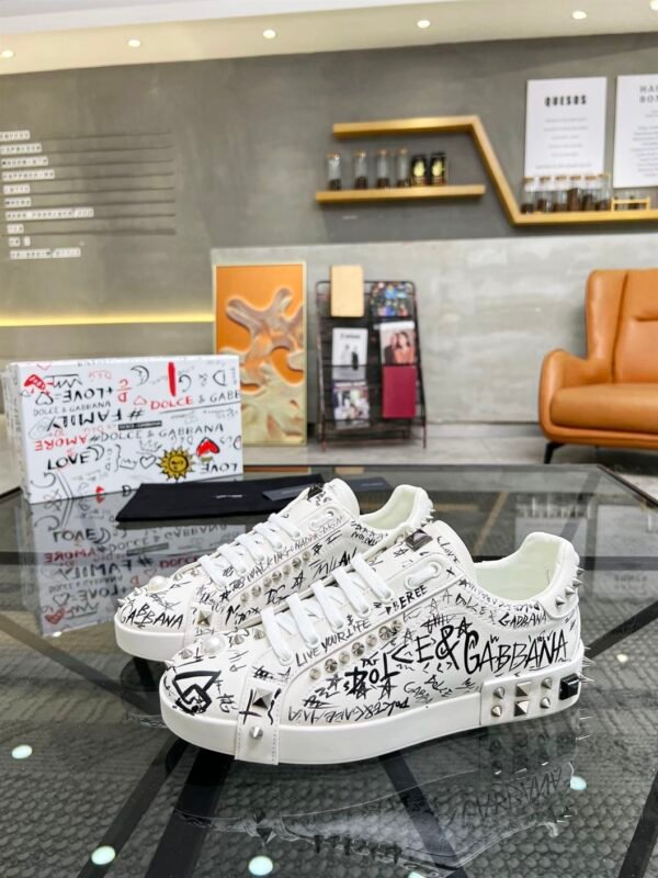 DOLCE & GABBANA CALFSKIN NAPPA PORTOFINO SNEAKERS WITH STUDS – DG019 - Image 3