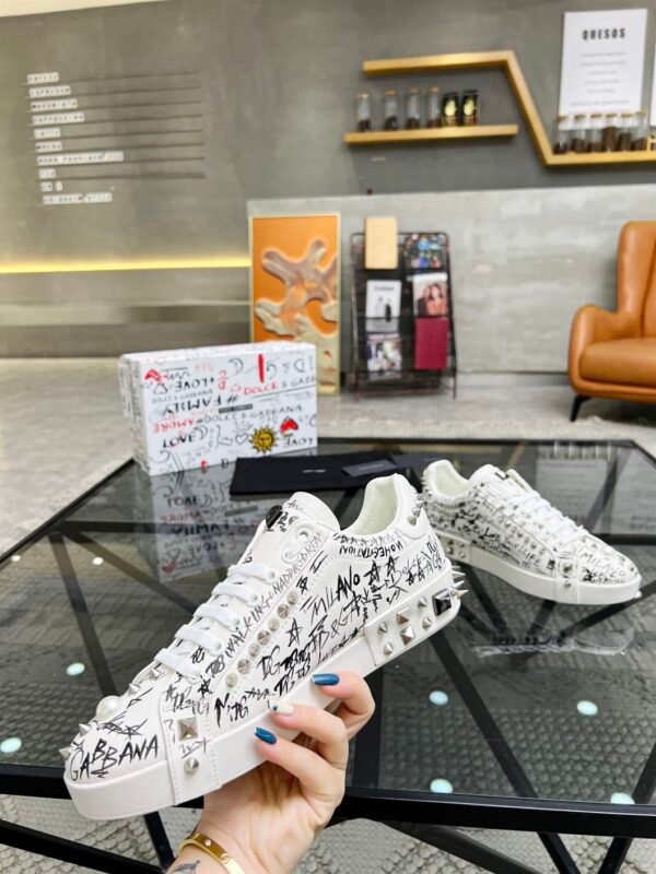 DOLCE & GABBANA CALFSKIN NAPPA PORTOFINO SNEAKERS WITH STUDS – DG019 - Image 5