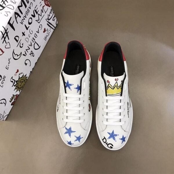 DOLCE & GABBANA LEATHER ROYAL LOVE PRINT SNEAKERS IN WHITE – DG007 - Image 3