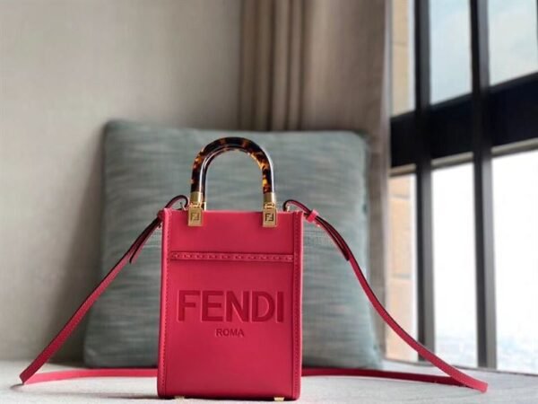 FENDI MINI SUNSHINE SHOPPER FUCHSIA LEATHER MINI BAG - F009