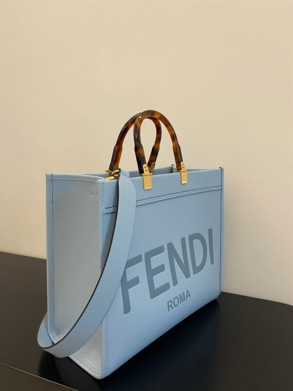 FENDI SUNSHINE MEDIUM LIGHT BLUE LEATHER SHOPPER - F021 - Image 3