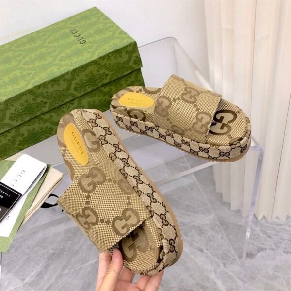 GUCCI ANGELINA LOGO-JACQUARD COATED-CANVAS PLATFORM SLIDES – GSL023 - Image 6