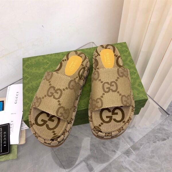 GUCCI ANGELINA LOGO-JACQUARD COATED-CANVAS PLATFORM SLIDES – GSL023 - Image 8