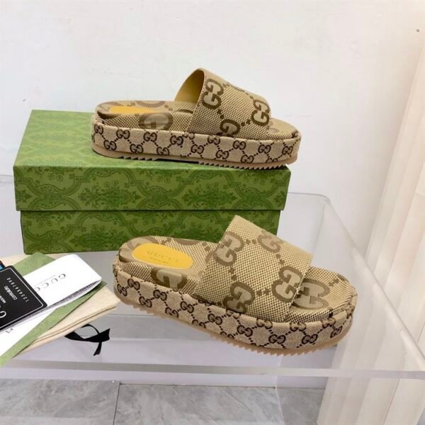 GUCCI ANGELINA LOGO-JACQUARD COATED-CANVAS PLATFORM SLIDES – GSL023 - Image 3